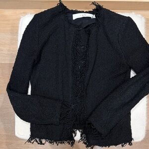 IRO Black Fringed Open-Front Knit Jacket